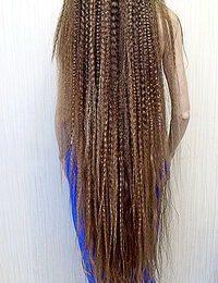 Teen models with long wavy hair posing nude