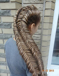 Nude brunettes with very long braids